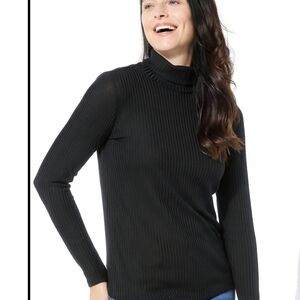 New Iman Turtleneck Top Long Sleeve Ribbed Black Large QVC Designer